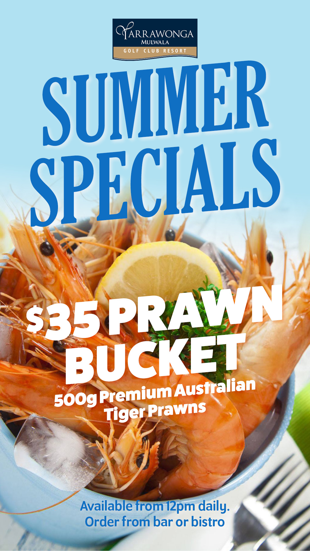 Enjoy a beer and fresh prawns on the terrace!