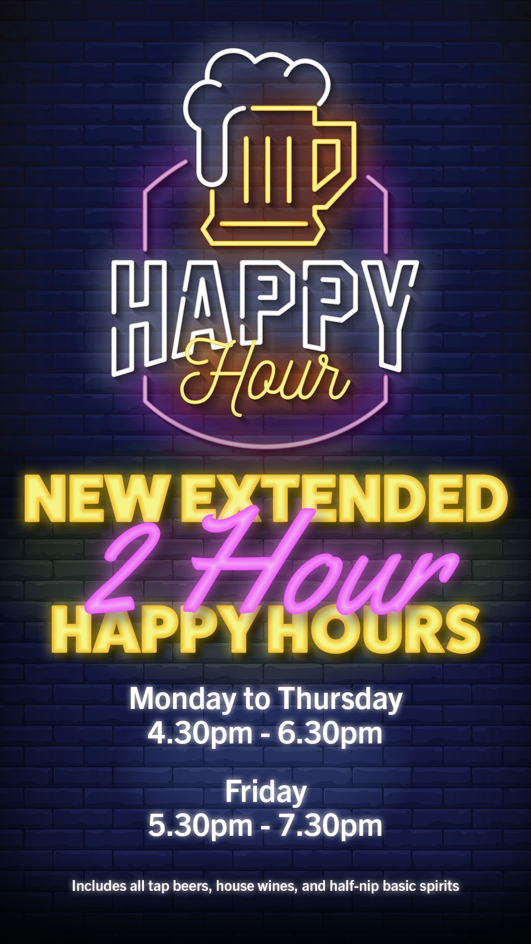 New extended 2-hour Happy Hours!