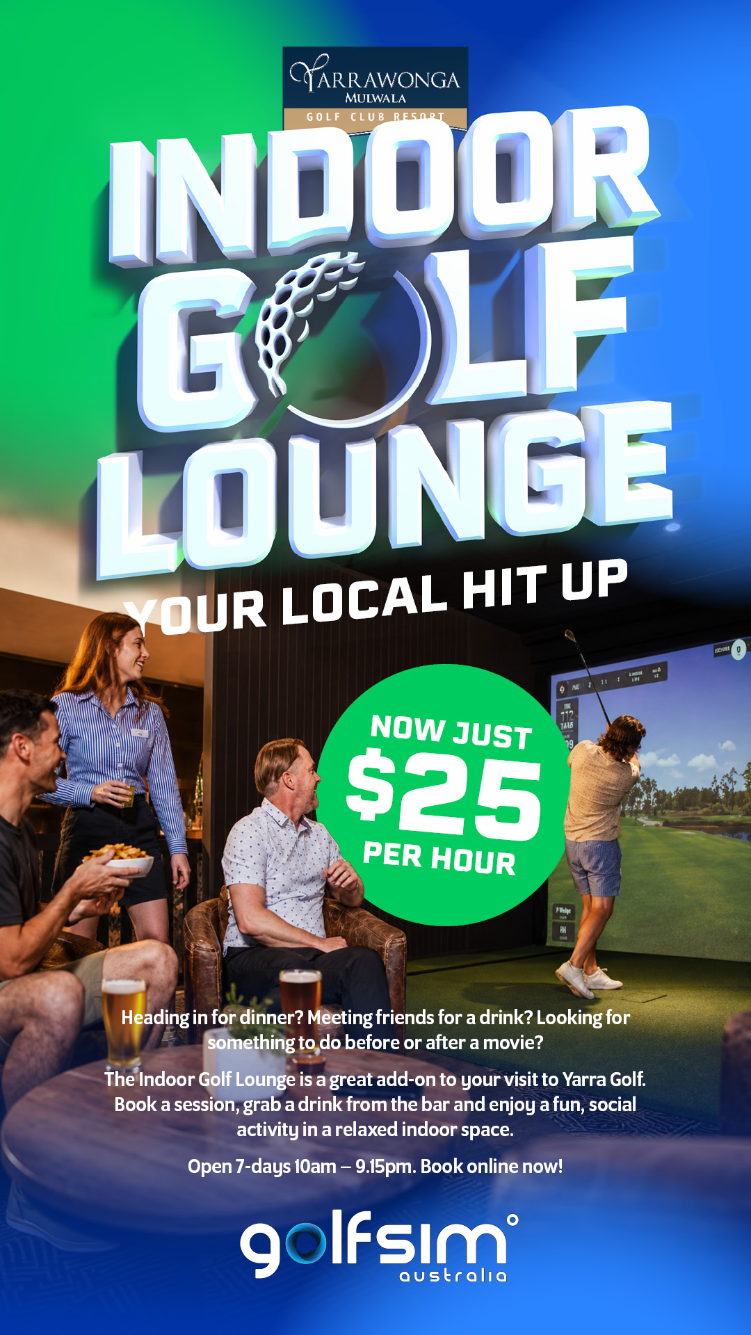Yarra Golf Indoor Golf Lounge – Now just $25 per hour!