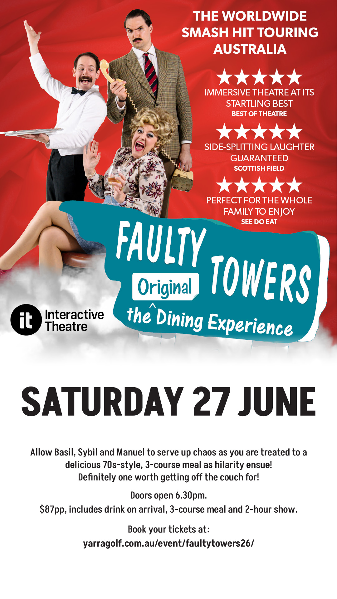 Faulty Towers The Dining Experience returns to Yarra Golf in 2026