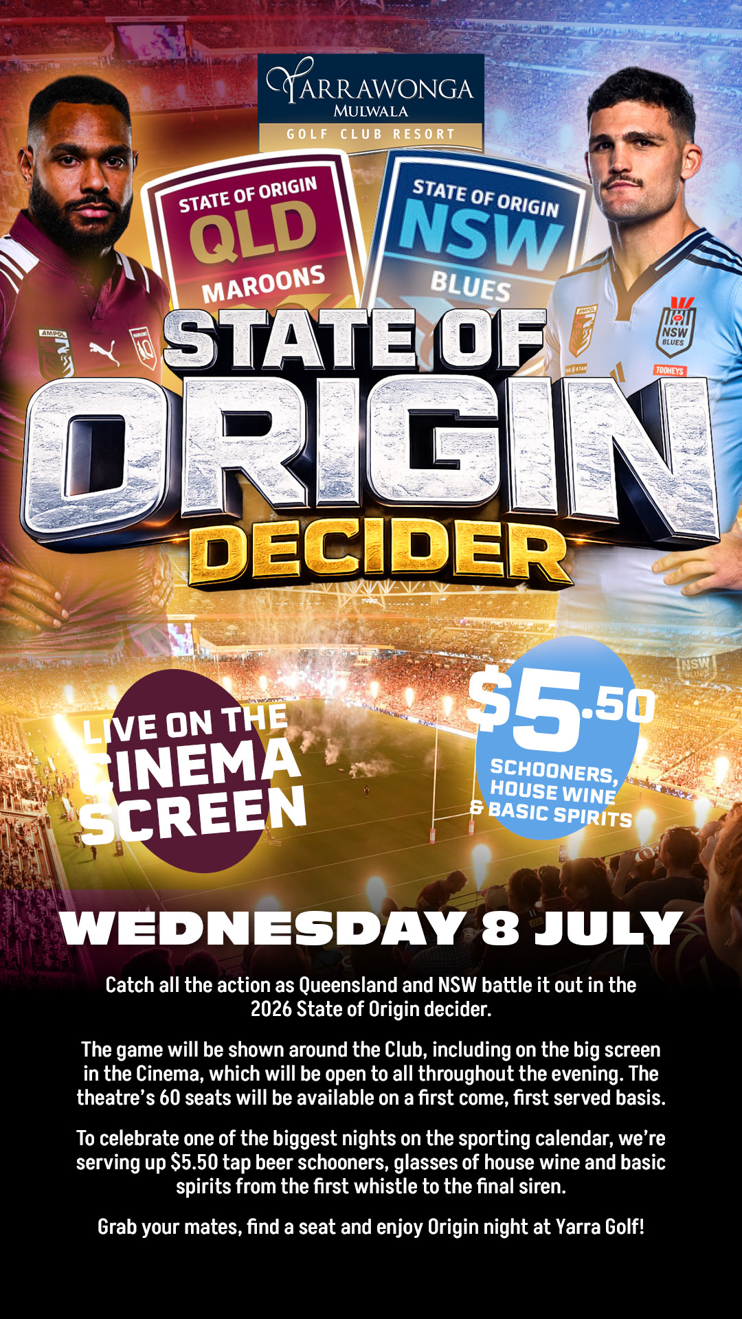 State of Origin Decider – Live and Free at Yarra Golf